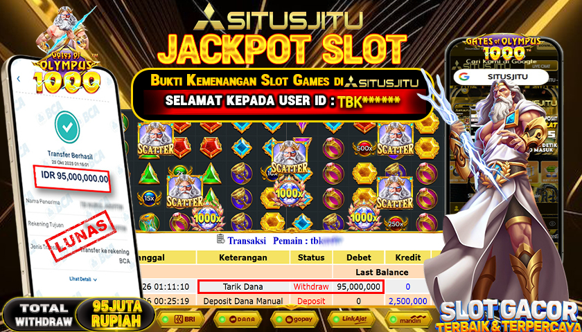 SITUSJITU  id : TBK******* JACKPOT SLOT GATES OF OLYMPUS 1000 PRAGMATIC PLAY   Rp. 95.000.000 ,- LUNAS