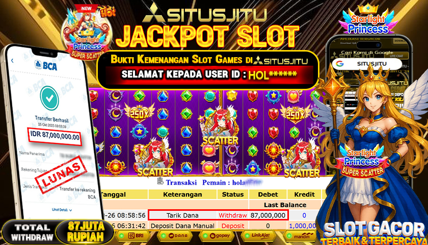 SITUSJITU  id : HOL******* JACKPOT SLOT STRALIGHT PRINCESS SUPER SCATTERPRAGMATIC PLAY   Rp. 87.000.000 ,- LUNAS