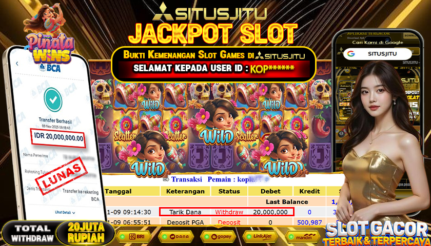 SITUSJITU  id : KOP***** JACKPOT SLOT PINATA WINS PG SOFT   Rp.20.000.000,- LUNAS