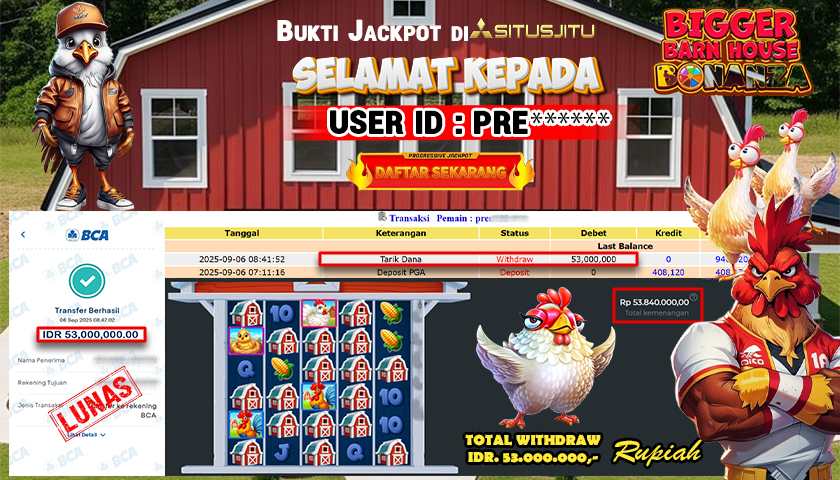 SITUSJITU id : PRE*** JACKPOT MENANG BESAR DI BIGGER BARN HOUSE BONANZA Rp.53.000.000 ,- LUNAS