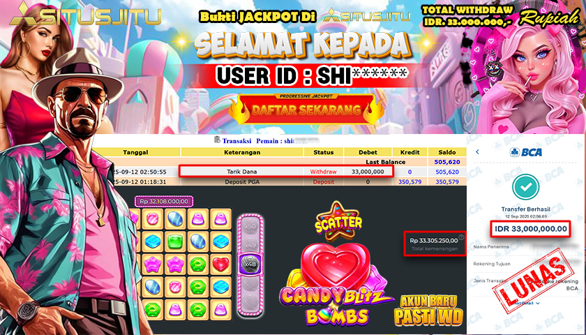 SITUSJITU  id : SHI***** MENANG BESAR DI SLOT CANDY BLITZ BOMBS DENGAN TOTAL WITHDRAW Rp.33.000.000 ,- LUNAS