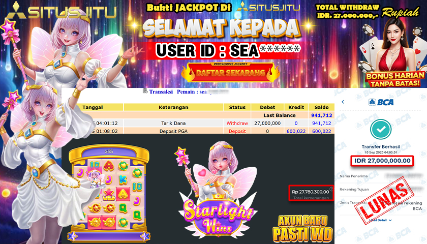 SITUSJITU  id : SEA***** JACKPOT SLOT STARLIGHT WINS PP PRAGMATIC PLAY Rp. 27.000.000 ,- LUNAS