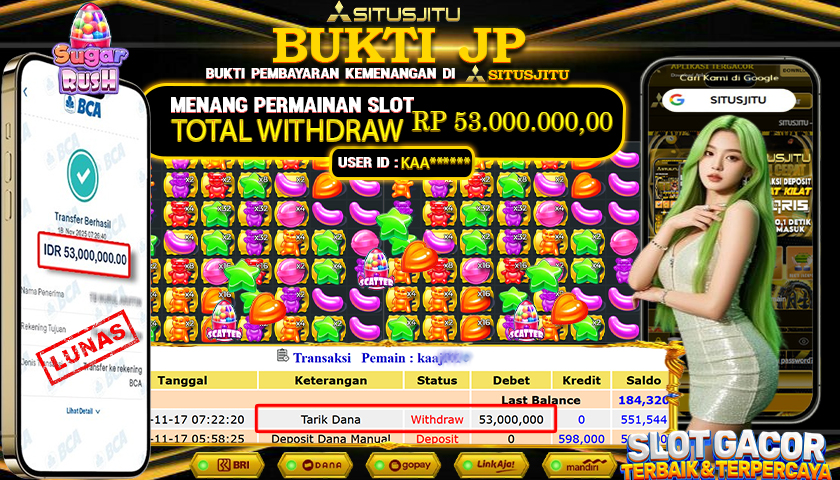 SITUSJITU  id : KAA****** JACKPOT SLOT SUGAR RUSH PRAGMATIC PLAY Rp.53.000.000,- LUNAS