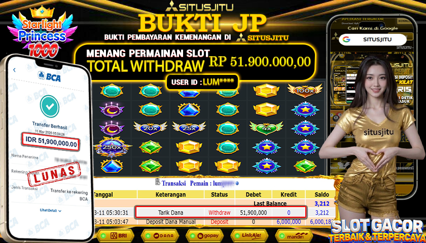 SITUSJITU id : LUM***** JACKPOT SLOT  STARLIGHT PRINCES 1000 PRAGMATIC PLAY TOTAL WITHDRAW  Rp.51.900.000 ,- LUNAS
