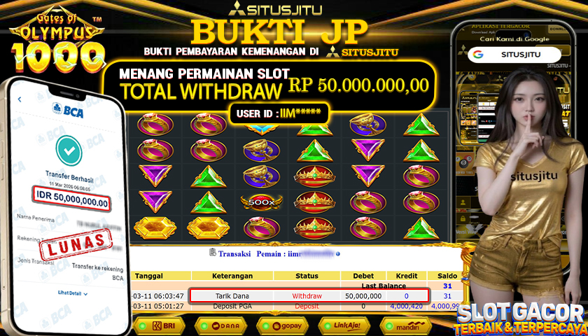 SITUSJITU id : IIM***** JACKPOT SLOT GATES OF OLYMPUS 1000 PRAGMATIC PLAY TOTAL WITHDRAW  Rp.50.000.000 ,- LUNAS