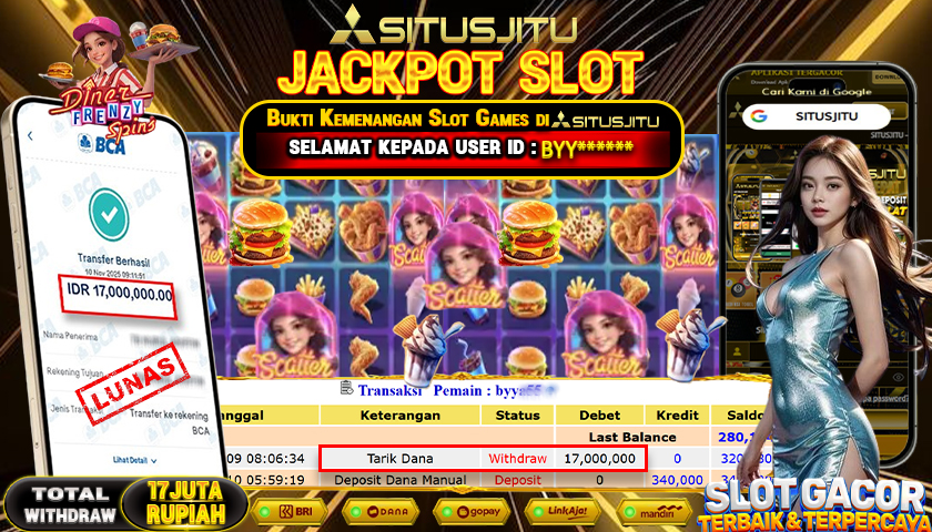 SITUSJITU  id : BYY****** JACKPOT SLOT DINER FRENZY SPINS PG SOFT   Rp.17.000.000,- LUNAS