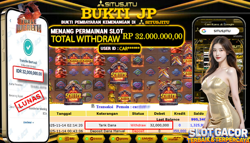SITUSJITU  id : CAR****** JACKPOT SLOT FORGE OF WEALTH PG SOFT   Rp.32.000.000,- LUNAS