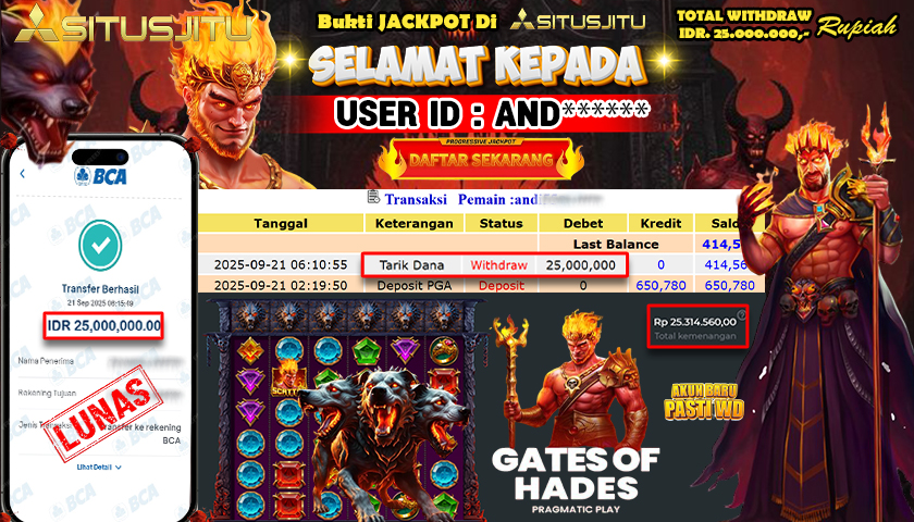 SITUSJITU  id : AND***** JACKPOT SLOT GATE OF HADES PRAGMATIC  PLAY Rp. 25.000.000 ,- LUNAS