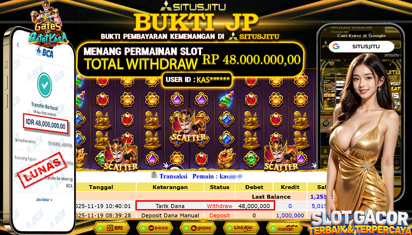 SITUSJITU  id : KAS****** JACKPOT SLOT GATES OF GATOT KACA PRAGMATIC PLAY Rp.48.000.000,- LUNAS