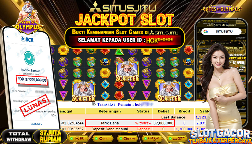 SITUSJITU  id : HOK***** JACKPOT SLOT GATES OF OLYMPUS PRAGMATIC PLAY   Rp. 37.000.000,- LUNAS