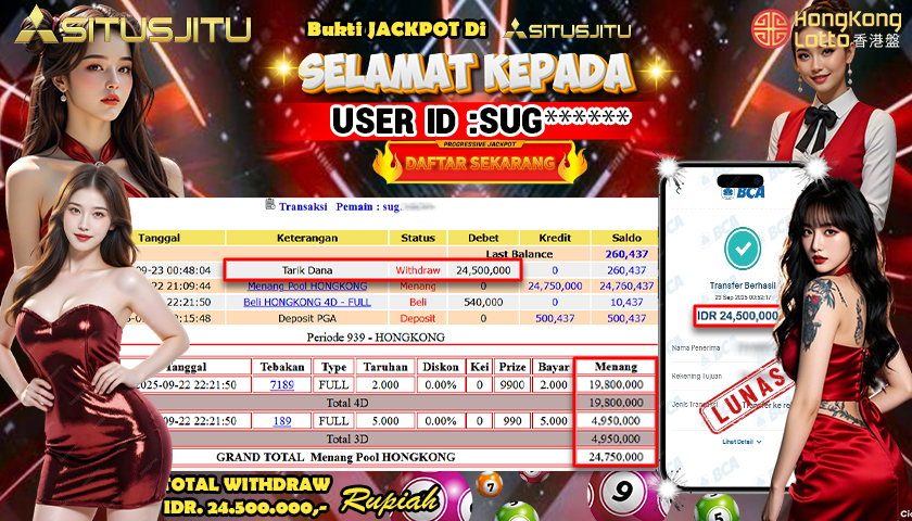 SITUSJITU  id :SUG***** JACKPOT TOGEL DI HONGKONG LOTTO Rp. 24.500.000 ,- LUNAS