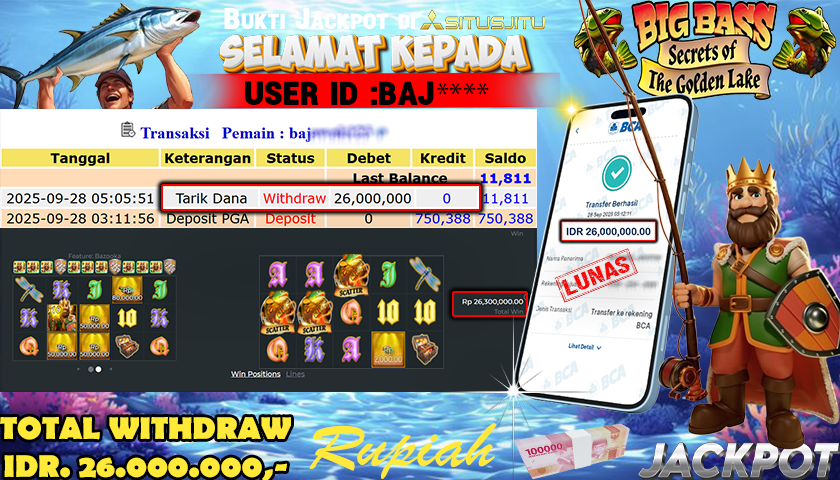 SITUSJITU  id : BAJ**** JACKPOT SLOT BIGG BAS - SECRETS OF THE GOLDEN LAKE PRAGMATIC  PLAY Rp. 26.000.000 ,- LUNAS