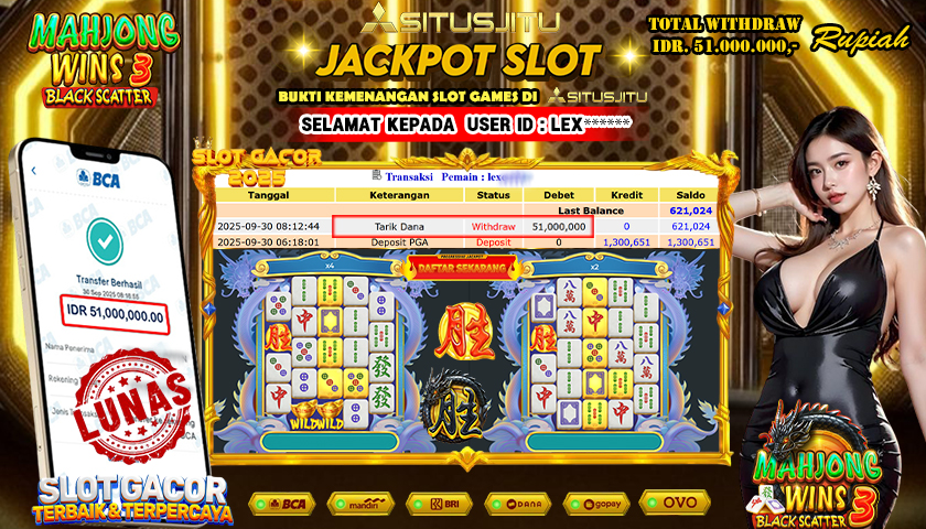 SITUSJITU  id : LEX**** JACKPOT SLOT MAHJONG WINS 3- BLACK SCATTER PRAGMATIC  PLAY Rp. 51.000.000 ,- LUNAS