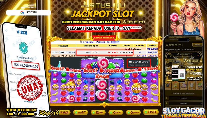 SITUSJITU  id : SAY**** JACKPOT SLOT SWEET BONANZA XMAS PRAGMATIC  PLAY Rp. 81.000.000 ,- LUNAS