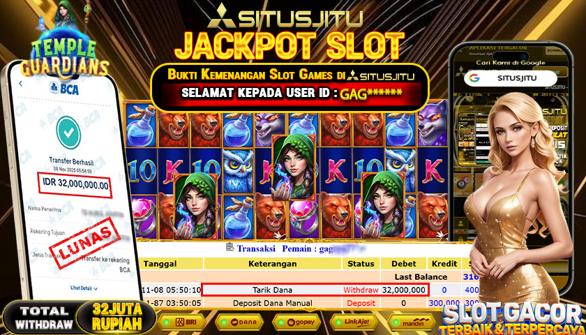 SITUSJITU  id : GAG***** JACKPOT SLOT TEMPLE GUARDIANS  PRAGMATIC PLAY   Rp.32.000.000,- LUNAS