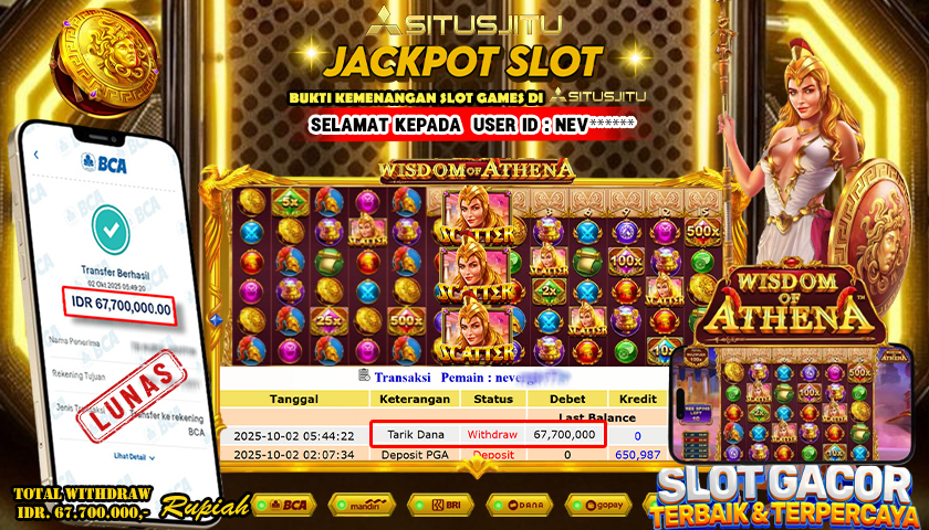 SITUSJITU  id : NEV**** JACKPOT SLOT WISDOM OF ATHENA PRAGMATIC  PLAY Rp. 67.700.000 ,- LUNAS