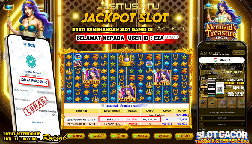 SITUSJITU  id : EZA**** JACKPOT SLOT MERMAID'S TREASURE TROVE PRAGMATIC  PLAY Rp. 41.500.000 ,- LUNAS