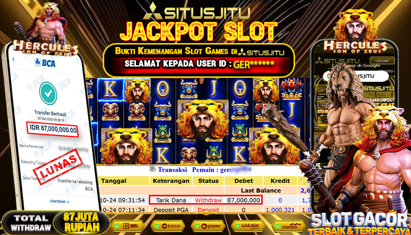 SITUSJITU  id : GER******* JACKPOT SLOT HERCULES SON OF ZEUS PRAGMATIC PLAY   Rp. 87.000.000 ,- LUNAS