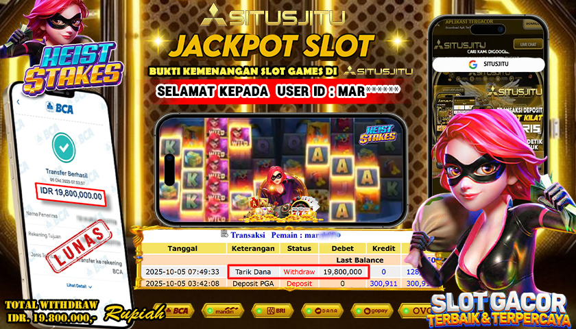 SITUSJITU  id : MAR**** JACKPOT SLOT HEIST STAKES PG SOFT  Rp. 19.800.000 ,- LUNAS
