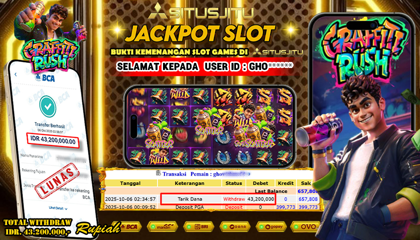 SITUSJITU  id : GHO**** JACKPOT SLOT DI GRAFFITI RUSH PG SOFT Rp. 43.200.000 ,- LUNAS