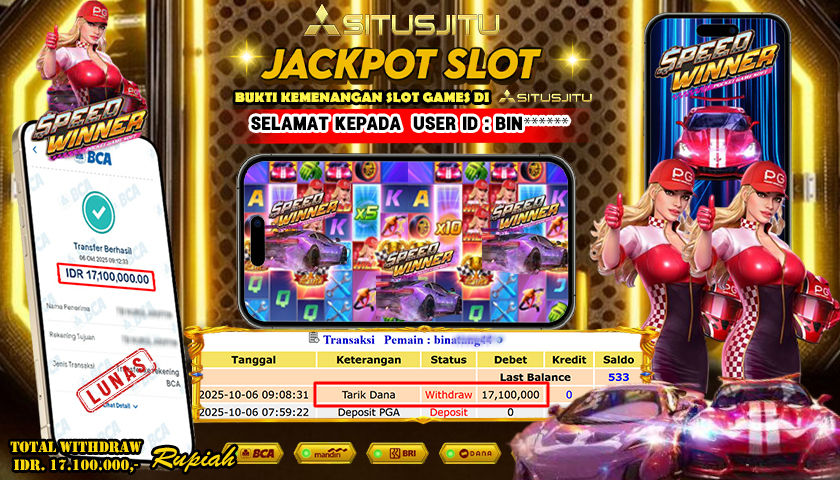 SITUSJITU  id : BIN**** JACKPOT SLOT DI SPEED WINNER  PG SOFT Rp. 17.100.000 ,- LUNAS