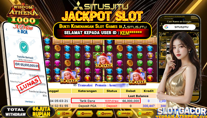 SITUSJITU  id : KEM***** JACKPOT SLOT WISDOM OF ATHENA 1000 XMAS PRAGMATIC PLAY   Rp.66.000.000,- LUNAS