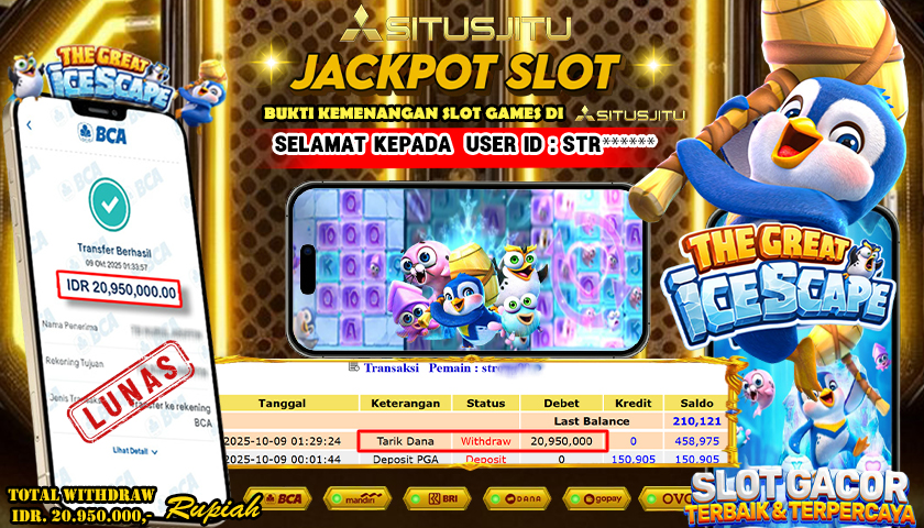 SITUSJITU id : STR***** JACKPOT DI THE GREAT ICESCAPE  PG SOFT TOTAL WITHDRAW Rp.20.950.000 ,- LUNAS