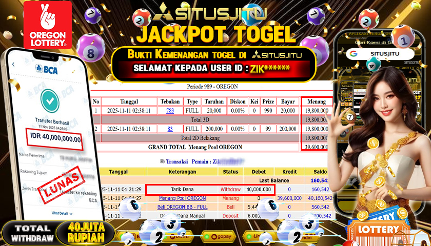 SITUSJITU  id : ZIK****** JACKPOT TOGEL OREGON   Rp.40.000.000,- LUNAS
