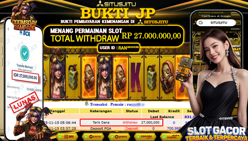 SITUSJITU  id : RAN****** JACKPOT SLOT DOOMSDAY RAMPAGE PG SOFT   Rp.27.000.000,- LUNAS
