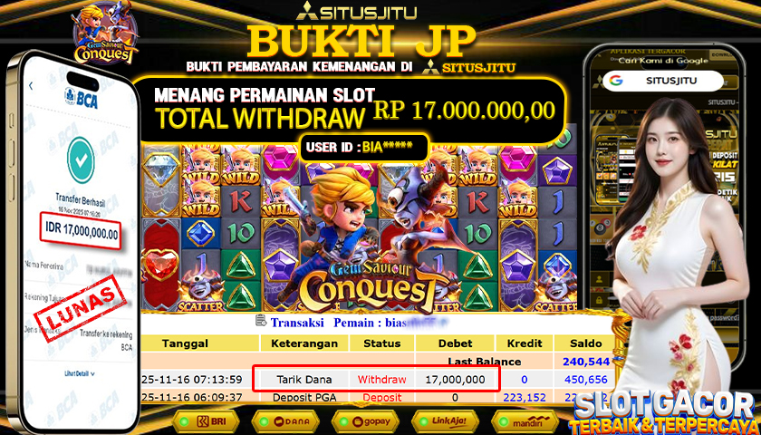 SITUSJITU  id : BIA****** JACKPOT SLOT GEM SAVIOUR CONQUEST PG SOFT   Rp.17.000.000,- LUNAS