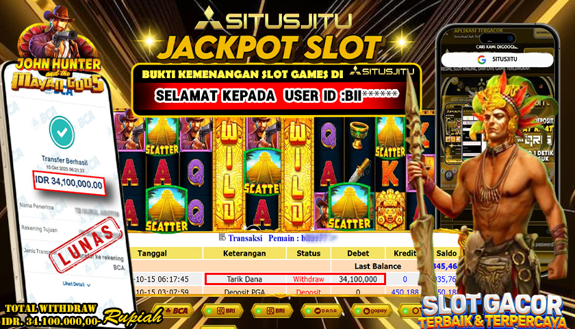 SITUSJITU  id : BII***** JACKPOT SLOT JOHN HUNTER AND MAYAN GODS PRAGMATIG PLAY Rp. 34.100.000 ,- LUNAS