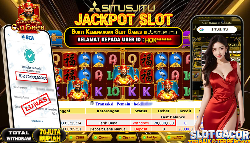 SITUSJITU  id : HOK***** JACKPOT SLOT CHESTS OF CAI SHEN 2 PRAGMATIC PLAY   Rp.70.000.000,- LUNAS