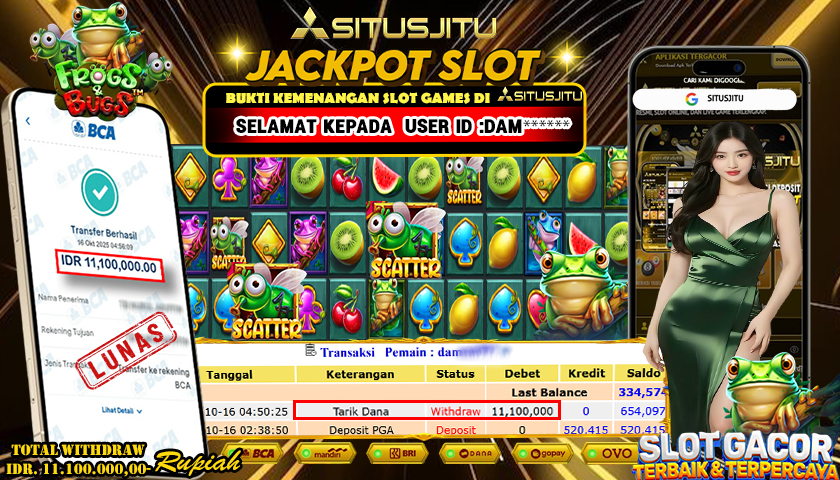 SITUSJITU  id : DAM***** JACKPOT SLOT FROGS & BUGS PRAGMATIG PLAY Rp. 11.100.000 ,- LUNAS