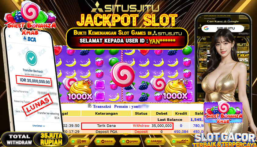 SITUSJITU  id : YAN******* JACKPOT SLOT SWEET BONANZA XMAS PRAGMATIC PLAY   Rp. 35.000.000 ,- LUNAS