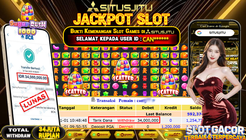 SITUSJITU  id : CAN***** JACKPOT SLOT SUGAR RUSH 1000 PRAGMATIC PLAY   Rp. 34.000.000 ,- LUNAS