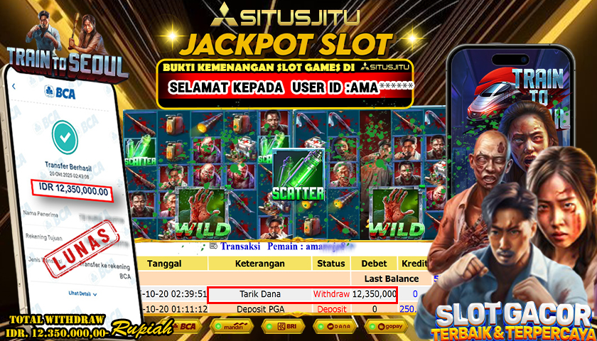 SITUSJITU  id : AMA****** JACKPOT SLOT TRAIN TO SEOUL PRAGMATIG PLAY Rp. 12.350.000 ,- LUNAS