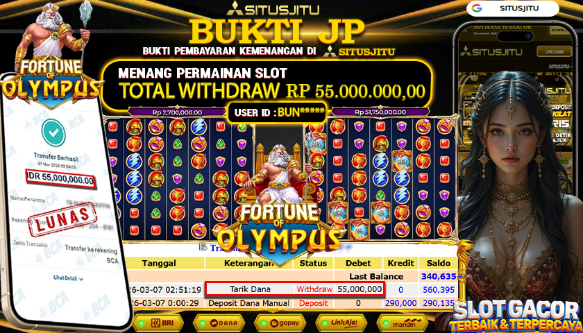 SITUSJITU id : BUN***** JACKPOT SLOT FORTUNE OF OLYMPUS PRAGMATIC PLAY  TOTAL WITHDRAW  Rp.55.000.000 ,- LUNAS