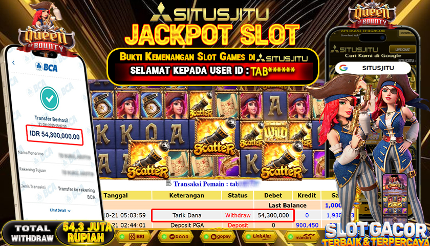 SITUSJITU  id : TAB******* JACKPOT SLOT QUEEN OF BOUNTY PG SOFT  Rp. 54.300.000 ,- LUNAS