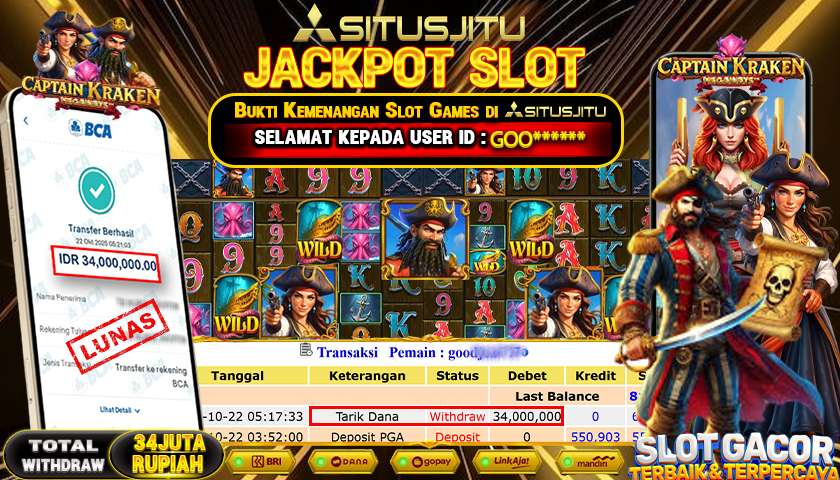 SITUSJITU  id : GOO******* JACKPOT SLOT CAPTAIN KRAKEN MEGAWAYS PRAGMATIC PLAY   Rp. 34.000.000 ,- LUNAS