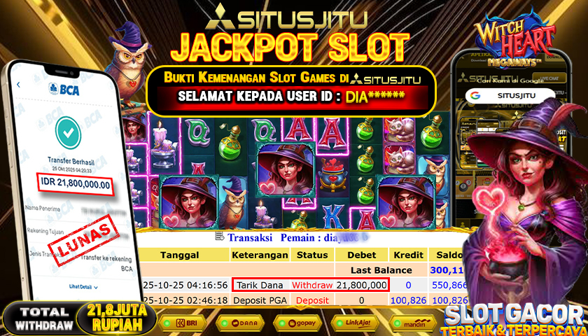 SITUSJITU  id : DIA******* JACKPOT SLOT WITCH HEART MEGAWAYS PRAGMATIC PLAY   Rp. 21.800.000 ,- LUNAS