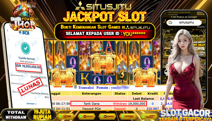 SITUSJITU  id : YOU******* JACKPOT SLOT POWER OF THOR MEGAWAYS PRAGMATIC PLAY   Rp. 19.000.000 ,- LUNAS
