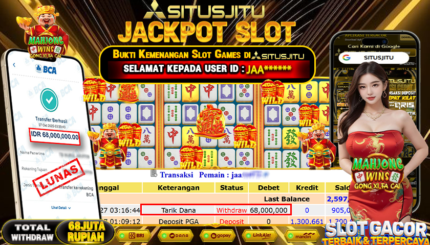 SITUSJITU  id : JAA******* JACKPOT SLOT MAHJONG WINS-GONG XI FA CAI PRAGMATIC PLAY   Rp. 68.000.000 ,- LUNAS