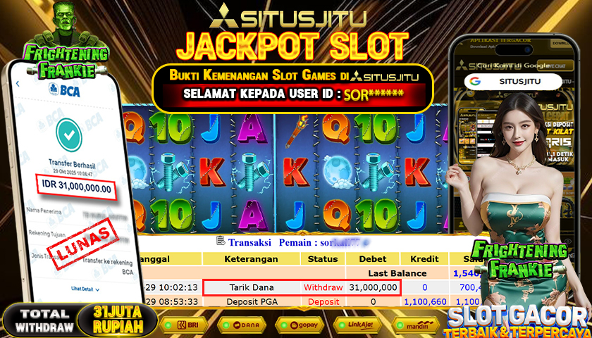 SITUSJITU  id : SOR******* JACKPOT SLOT FRIGHTENING FRANKIE PRAGMATIC PLAY   Rp. 31.00.000 ,- LUNAS