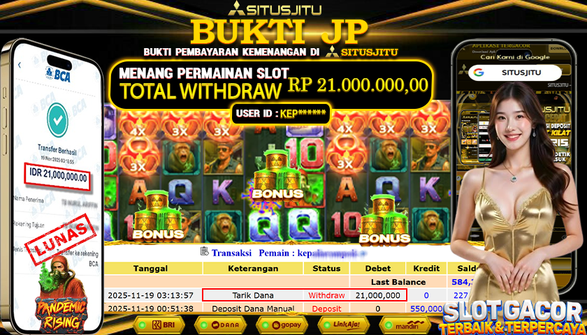 SITUSJITU  id : KEP****** JACKPOT SLOT PANDEMIC RISING PRAGMATIC PLAY Rp.21.000.000,- LUNAS