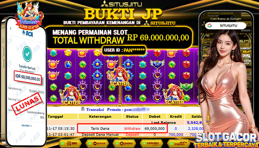 SITUSJITU  id : PAN****** JACKPOT SLOT STARLIGHT PRINCESS SUPER SCATTER 1000 PRAGMATIC PLAY   Rp.69.000.000,- LUNAS