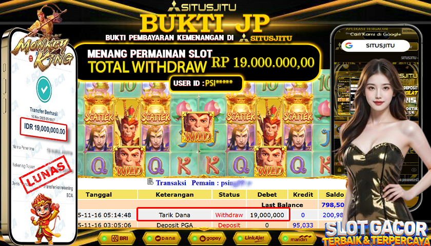 SITUSJITU  id : PSI****** JACKPOT SLOT LEGENDARY MONKEY PG SOFT   Rp.19.000.000,- LUNAS