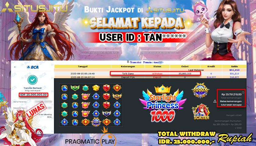 SITUSJITU id :  TAN****** JACKPOT SLOT DI STARLIGHT PRINCESS Rp.25.000.000 ,- LUNAS