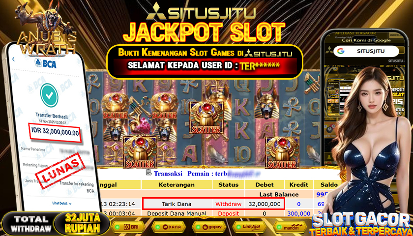 SITUSJITU  id : TER****** JACKPOT SLOT ANUBIS WRATH PG SOFT   Rp.32.000.000,- LUNAS