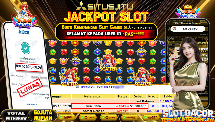 SITUSJITU  id : RAS***** JACKPOT SLOT STARLITGTH PRINCES PRAGMATIC PLAY   Rp.50.000.000,- LUNAS