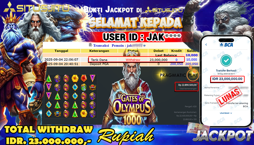 SITUSJITU  id : JAK*** MENANG BESAR DI SLOT GATES OF OLYMPUS  1000 DENGAN TOTAL WITHDRAW Rp.23.000.000 ,- LUNAS